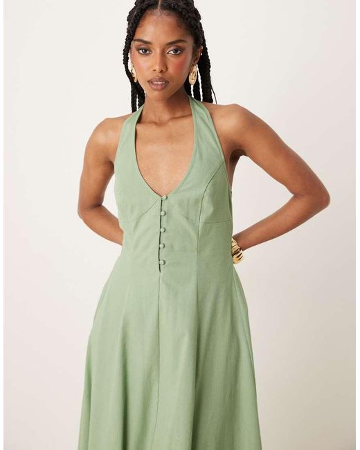 ASOS Green Halter Midi Dress With Godet Hem