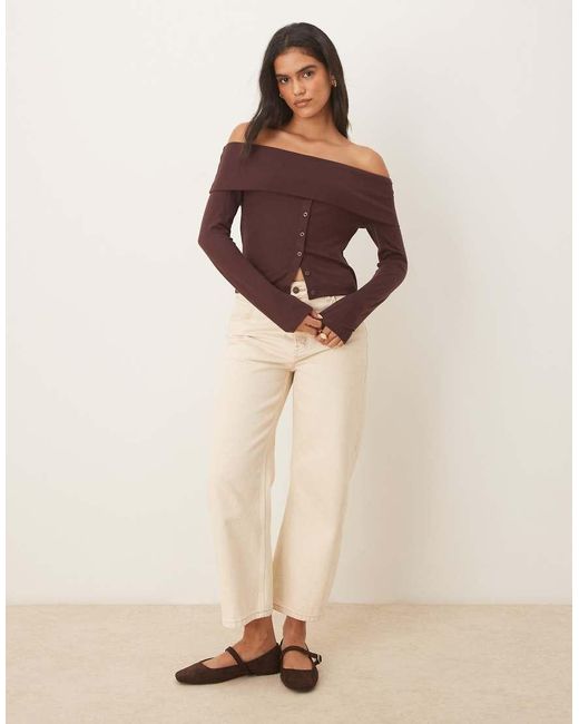 ASOS Brown Off The Shoulder Button Down Top