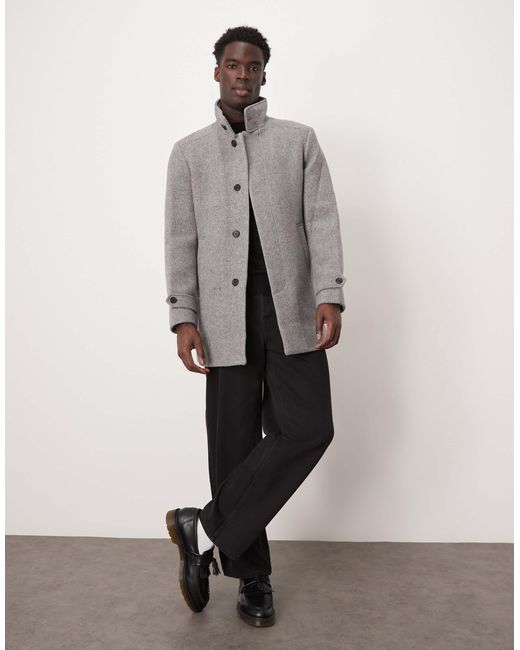 SELECTED Gray Reuben Overcoat With Funnel Neck for men