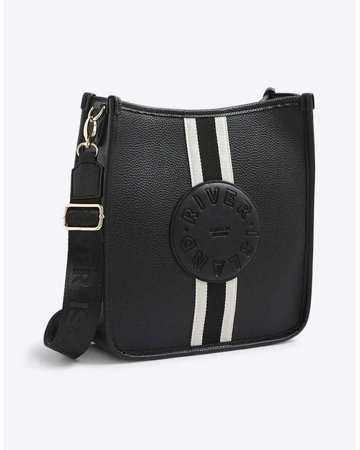 River Island Black Stripe Logo Messenger Bag