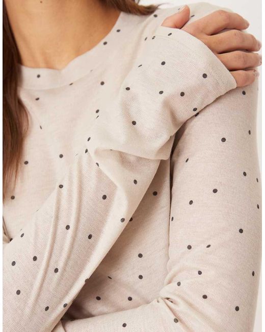 ASOS Natural Honey Slinky Polka Dot Longsleeve Pyjama Top