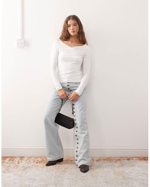 Weekday White Slim Fit Long Sleeve Wrap Top