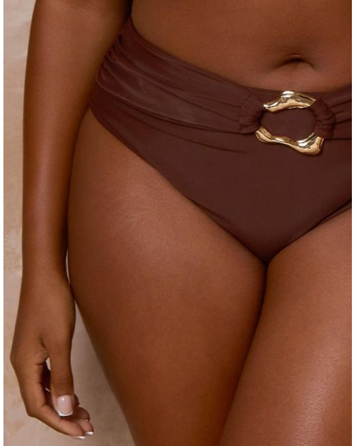 Moda Minx Curve Brown X Alessa Tyrrell-charles High Waist Bikini Bottom With Hoop Detail