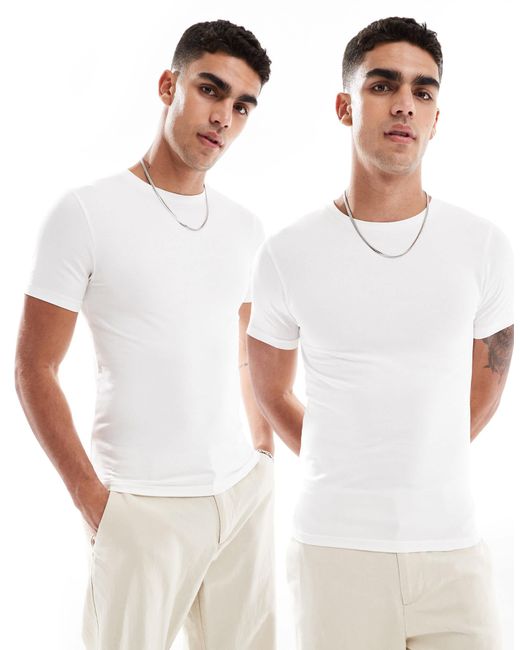 ASOS – 2er-pack körperbetonte basic-t-shirts in White für Herren