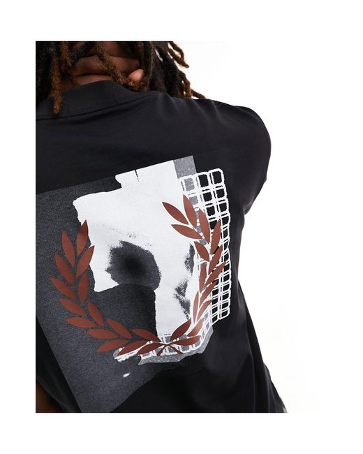 Camiseta negra con estampado gráfico en la espalda Fred Perry de hombre de color Black