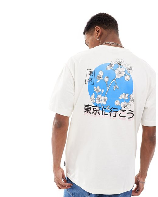 Only & Sons Blue Relaxed Fit T-shirt With Japanese Blossom Back Print for men