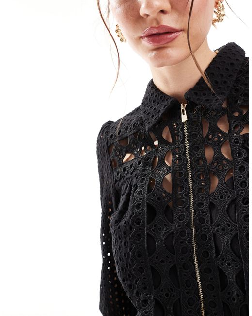 Morgan Black Crochet Lace Playsuit With Zip Detail