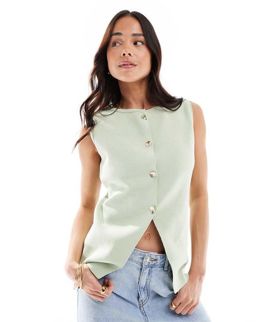 Chaleco Con Botones Dorados En La Parte Delantera De Punto De ASOS de color Green