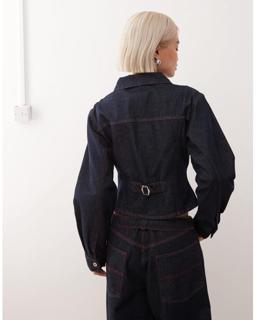 Collusion Blue Fitted Denim Jacket With Cinch Back Buckle