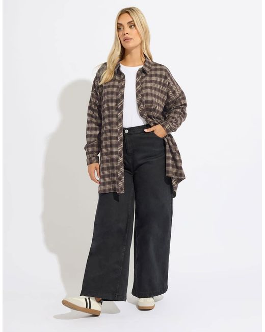 Yours Clothing Brown Oversized Check Shirt