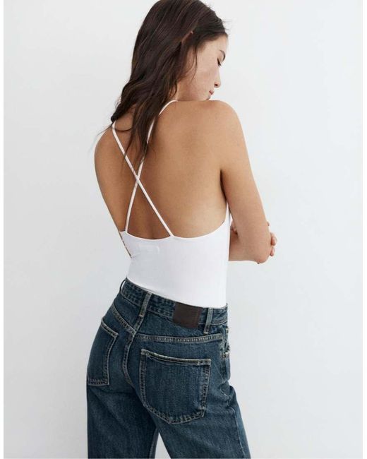 Pull&Bear White Halter Strappy Bodysuit