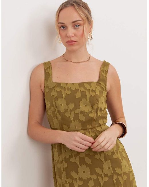 ANAYA Natural Floral Burnout Square Neck Tiered Midaxi Dress
