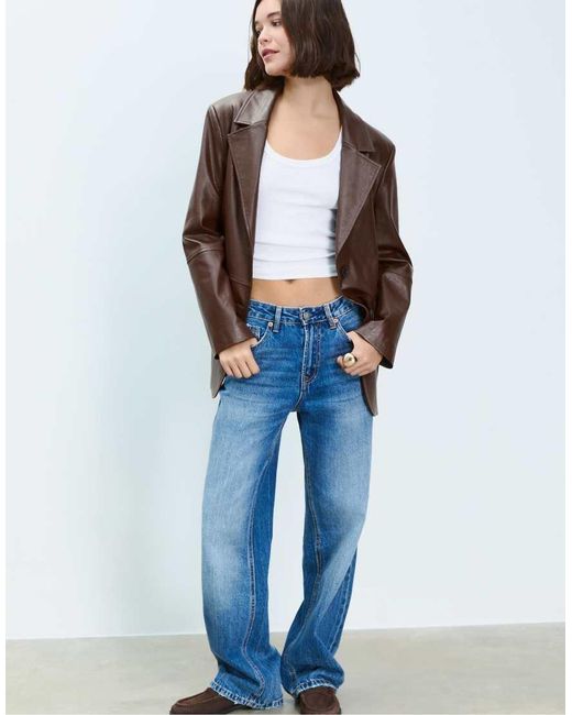 Stradivarius Blue Faux Leather Blazer