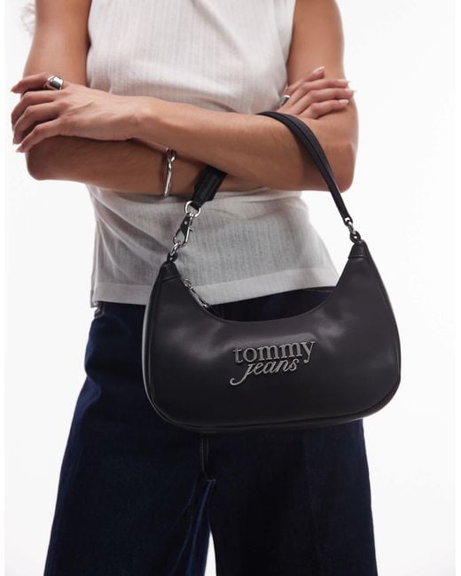 Sac porté épaule à inscription logo Tommy Hilfiger en coloris Black