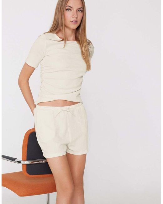 Tezenis White Short Sleeve Crinkle Top With Gathering