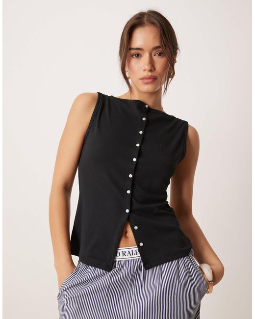 Abercrombie & Fitch Black High Neck Button Through Tank Top