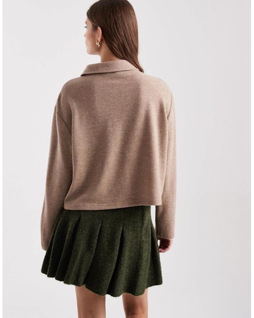 Miss Selfridge Brown – angeraute strickjacke mit kragen und durchgehender knopfleiste