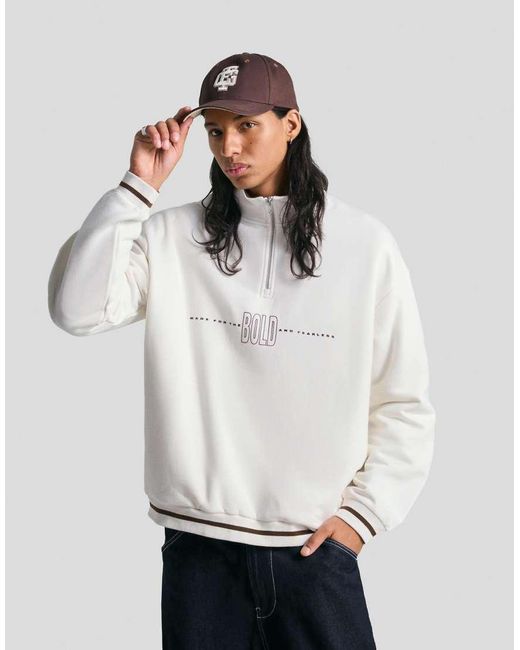 Bershka Sweatshirt Met Print En Korte Rits in het White voor heren
