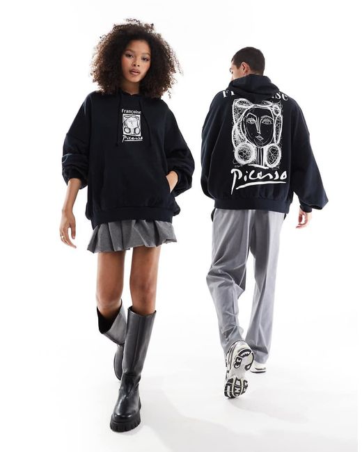 ASOS Extreem Oversized Uniseks Hoodie Met Picasso-Tekeningprint in het Black