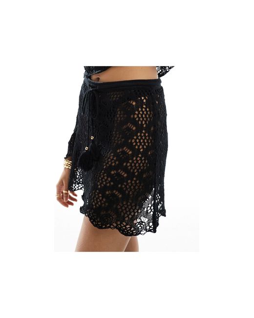 Miss Selfridge Black Crochet Flippy Mini Skirt Co-ord