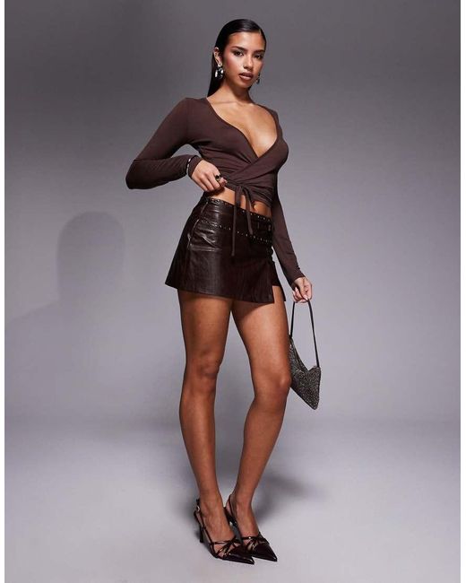 Edikted Gray Malenna Wrap Top