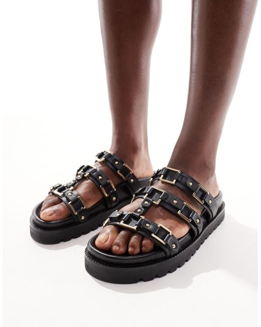 ASOS Black Fletcher Caged Leather Mule Sandals