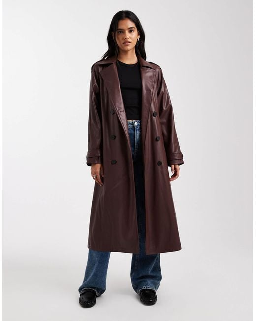 Trench-coat long en similicuir - marron chocolat ONLY en coloris Multicolor