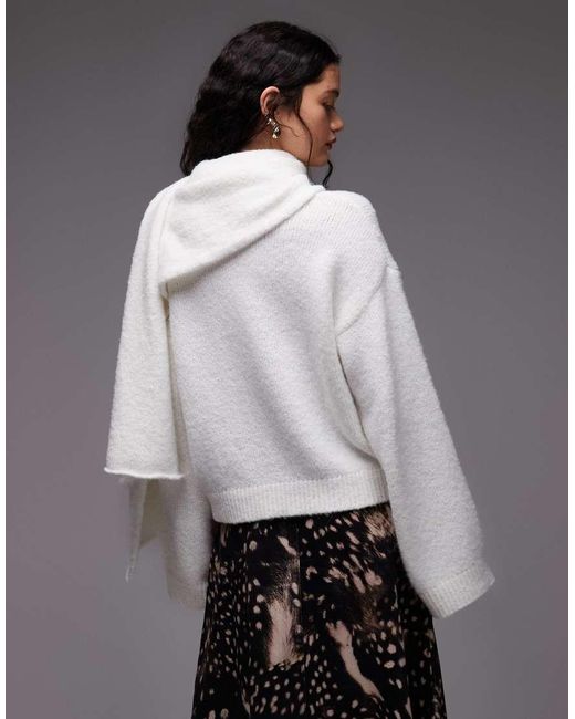 ASOS White Knitted Jumper With Attached Scarf With Wool