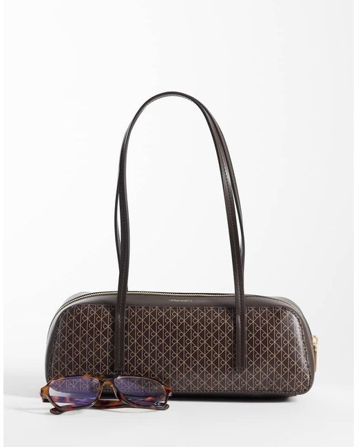 Calvin Klein Brown Bauletto Shoulder Bag With All Over Emblem Print