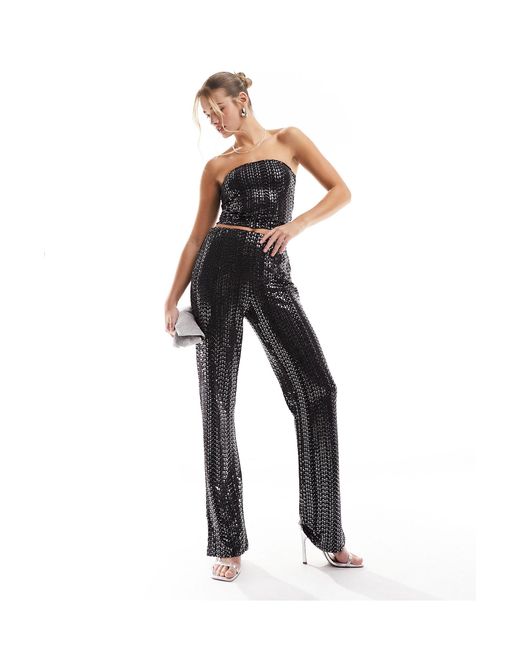 Pieces Black High Waisted Sequin Straight Leg Trousers Co-ord