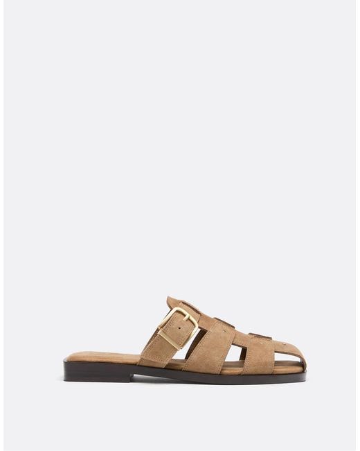 Stradivarius White Backless Leather Cage Sandals