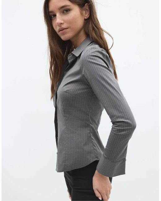 Stradivarius Gray Basic Striped Fitted Shirt