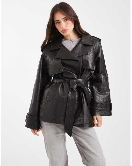 Gabardina Midi Negra De Cuero Sintético De Miss Selfridge de color Black
