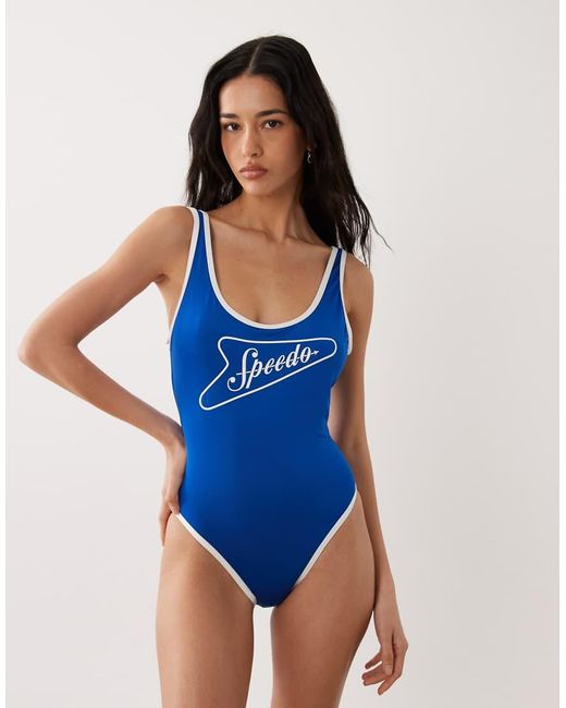 Speedo Blue Solid Scoop Bound Swimsuit
