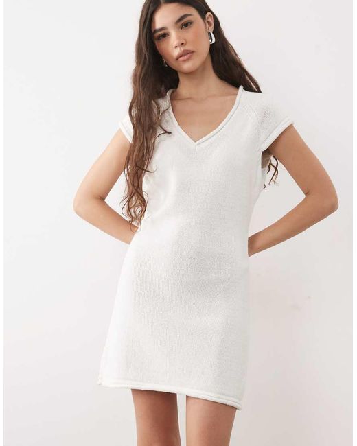 ASOS Natural Knitted Cotton Blend Boat Neck Dress