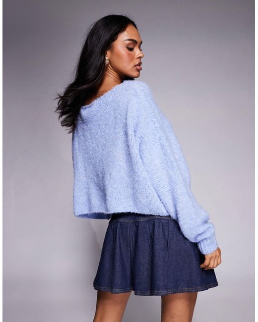 Princess Polly Blue – ramy – flauschiger cropped strickpullover