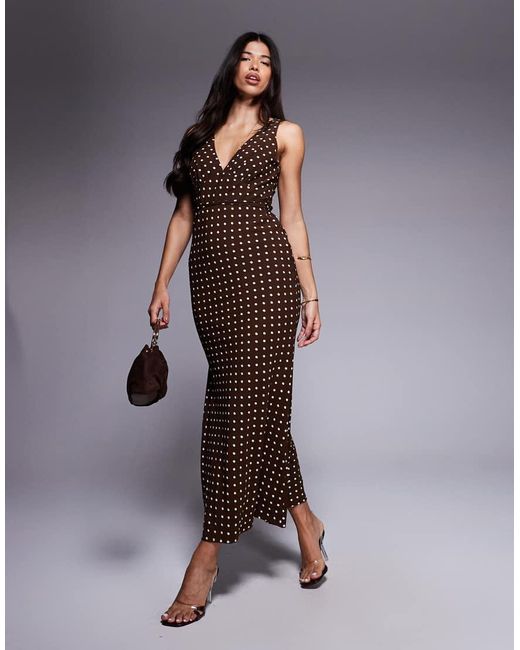 Princess Polly Brown Nellie Deep V Tie Detail Maxi Slip Dress