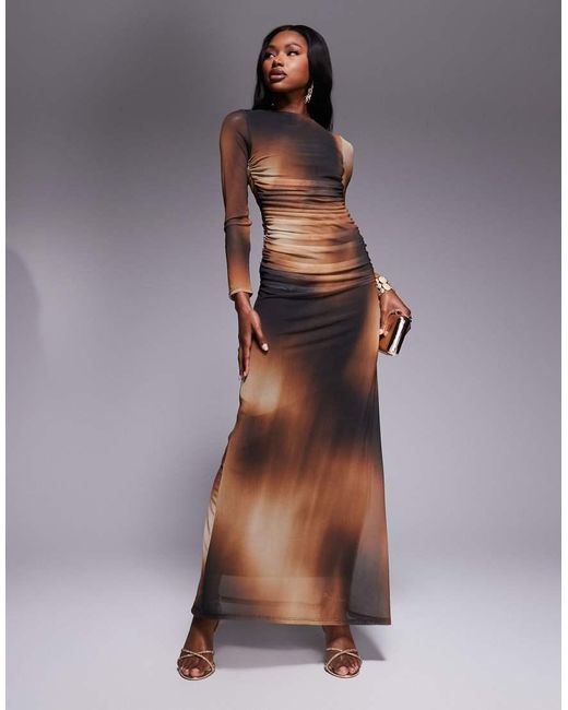 ASOS Mesh Long Sleeve Ruched Maxi Dress Lyst UK ASOS Mesh Long Sleeve Ruched Maxi Dress Lyst UK