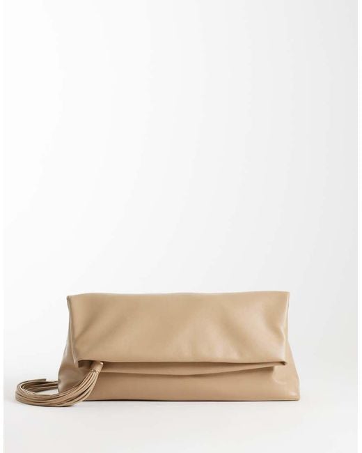 ASOS Natural Tassel Zip Top Flap Clutch
