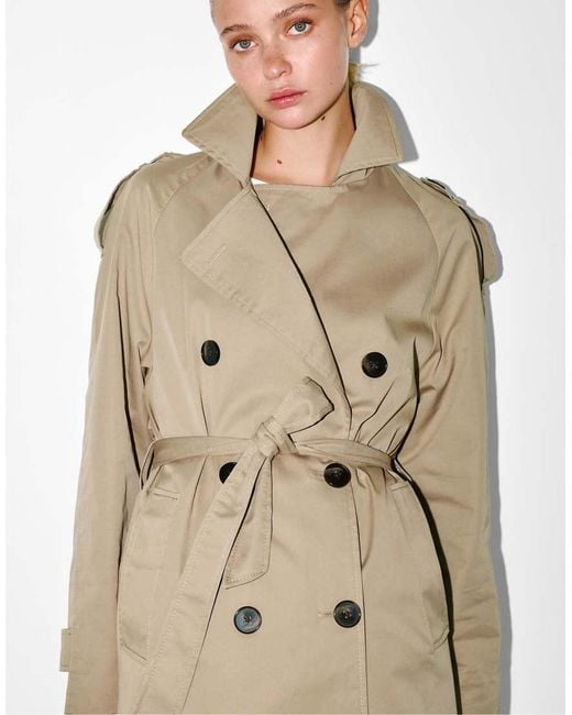 Pull&Bear Blue Belted Trench Coat