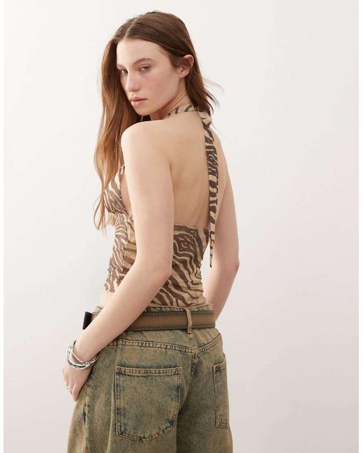 Motel Natural Costra Animal Print Top