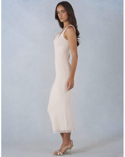 Oh Polly White Lace Trim Detail Midi Dress