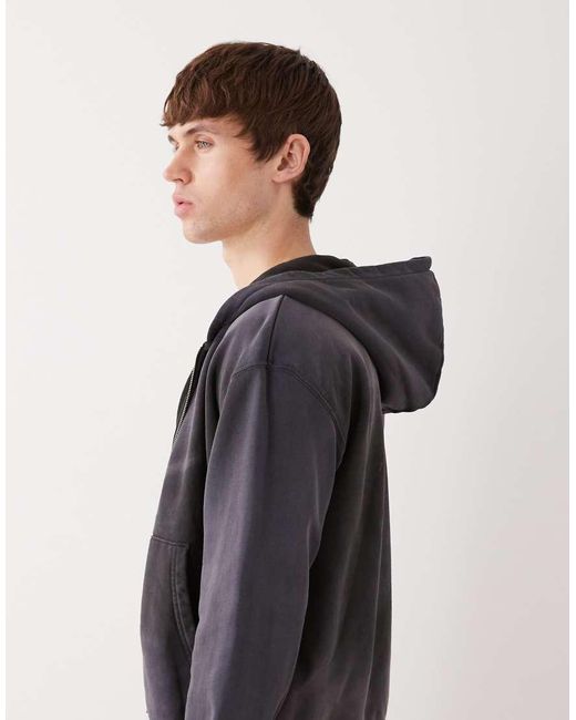 Weekday Gray Shrunken Zip Up Hoodie for men