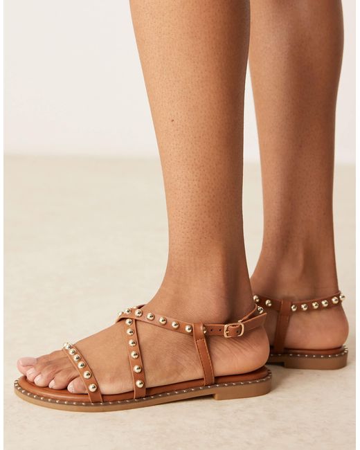 Glamorous Brown Studded Flat Sandals
