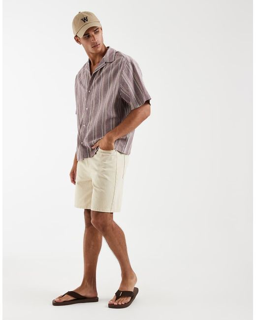 ASOS Brown Oversized Linen Look Striped Shirt for men