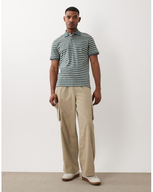 SELECTED Green Short Sleeve Stripe Polo for men