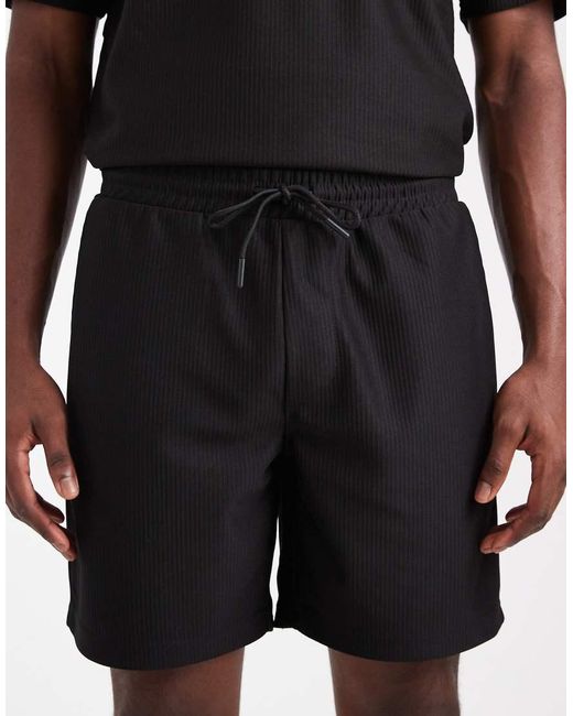 Only & Sons Black Plisse Pull On Short Co-ord for men