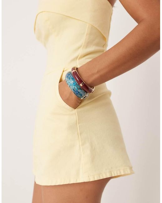 ASOS Natural Denim Bandeau Fold Over Playsuit