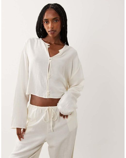 ASOS White Linen Blend Mandarin Style Blouse Co Ord