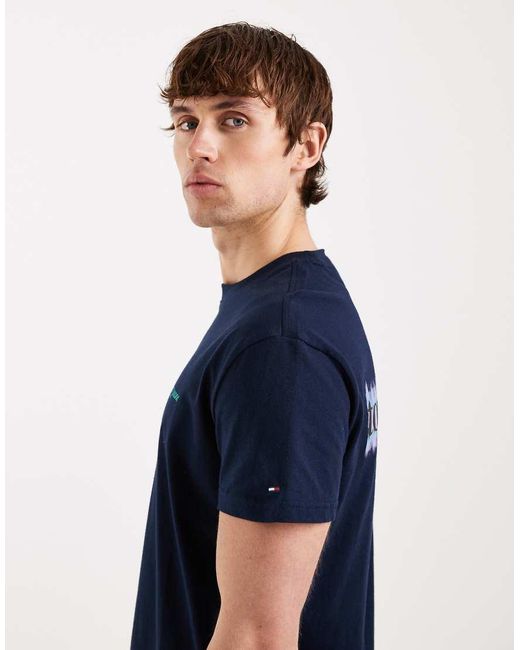 Tommy Hilfiger Blue Blurry Script Back Graphic T-shirt for men